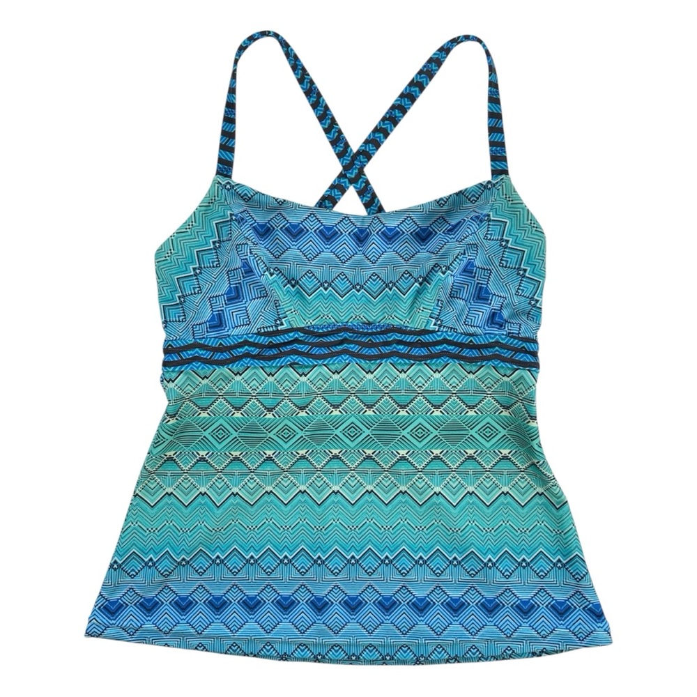 Prana Swimsuit Women’s Size Small Vortex Blue Rhythm + Black Alicia Tankini Top - Picture 1 of 6
